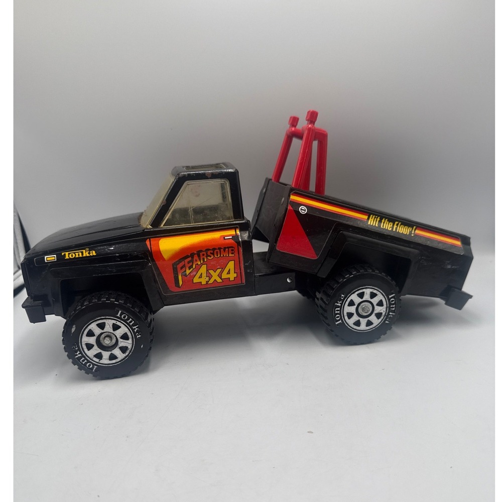 Vintage Tonka Fearsome 4x4 Pickup Truck Black Pressed Steel Toy Hit The Floor